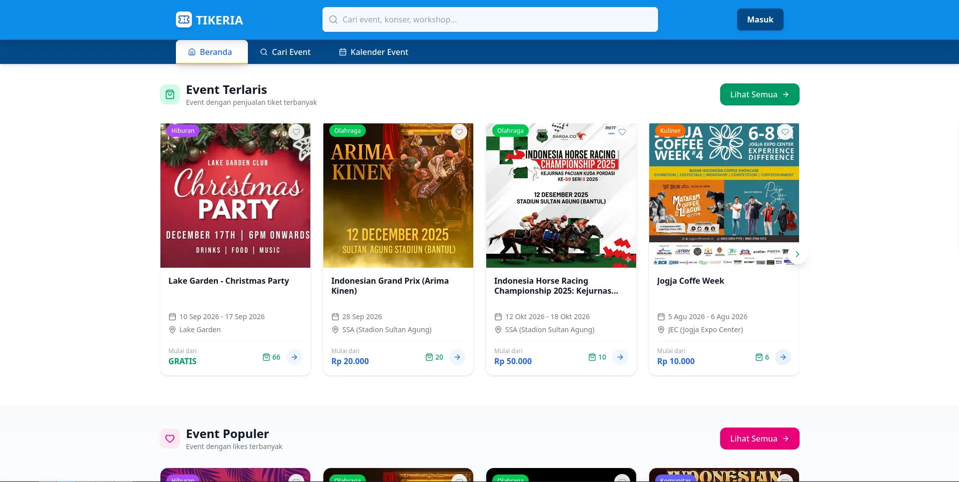 Tampilan Tikeria - Event Ticketing and Calendar Platform